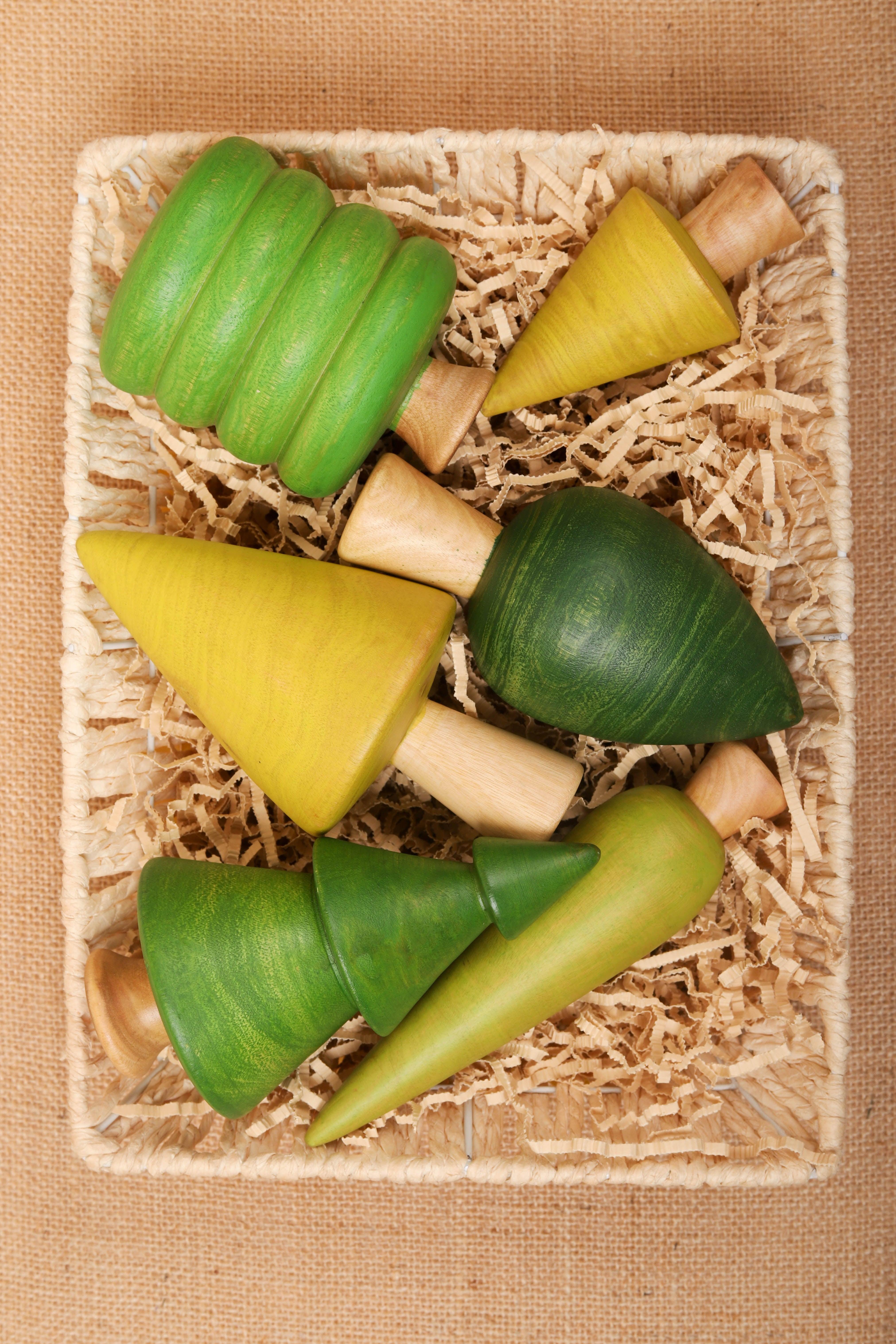 Wooden Tree Toys Set | Forest Trees | Green and Yellow - Bombay Toy Company