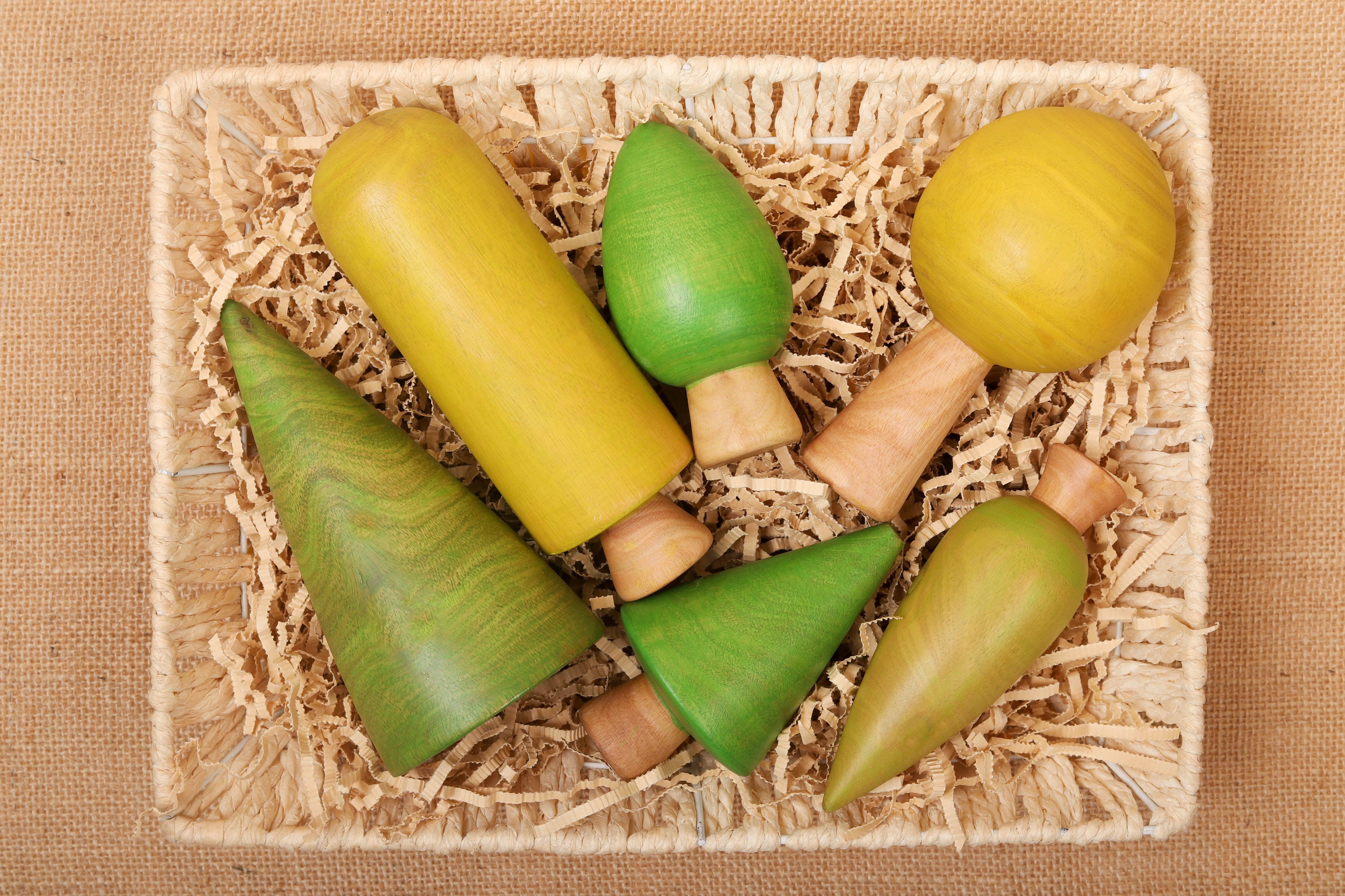 Wooden Tree Toys Set | Forest Trees | Green and Yellow - Bombay Toy Company