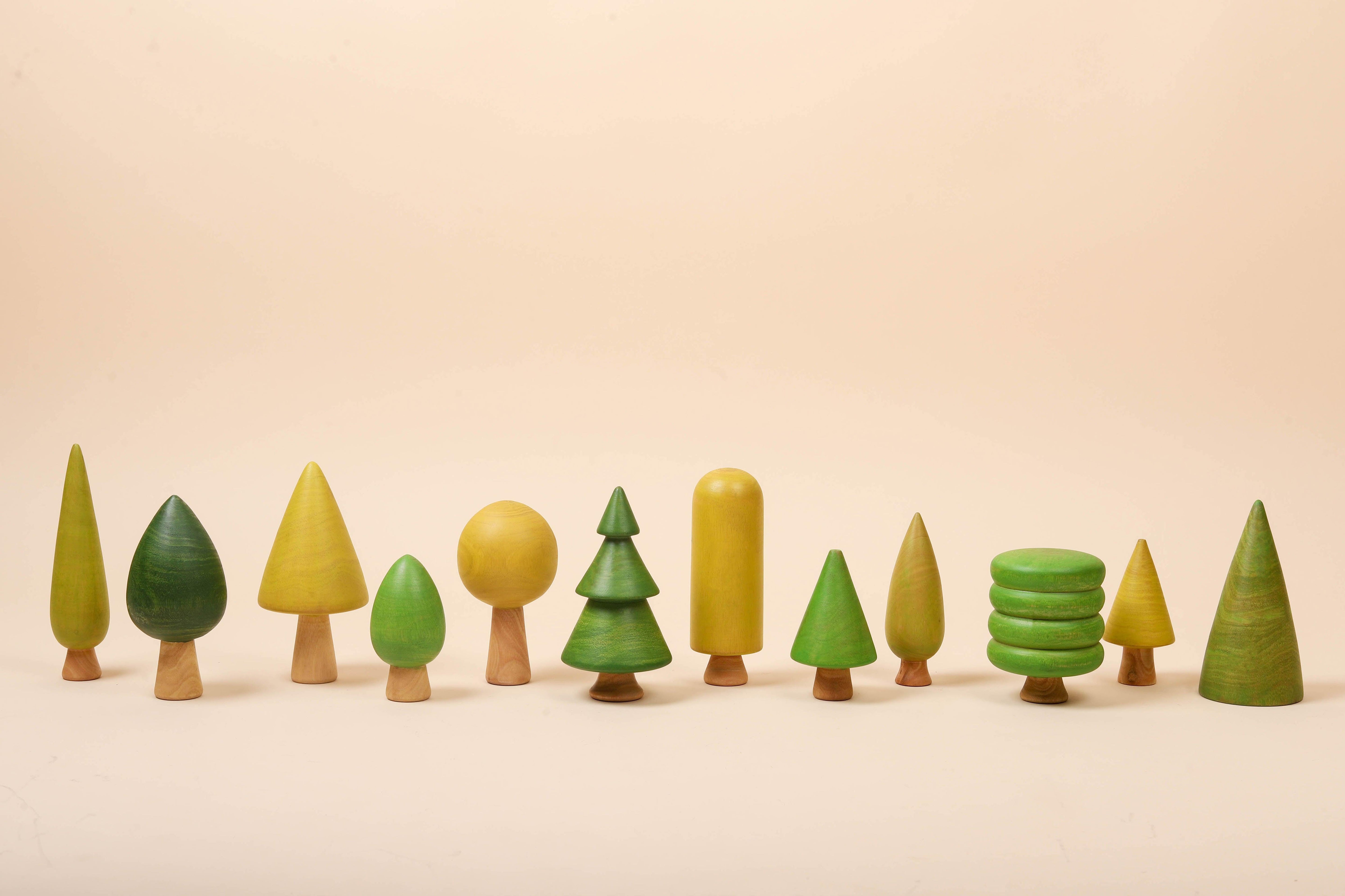 Wooden Tree Toys Set | Forest Trees | Green and Yellow - Bombay Toy Company