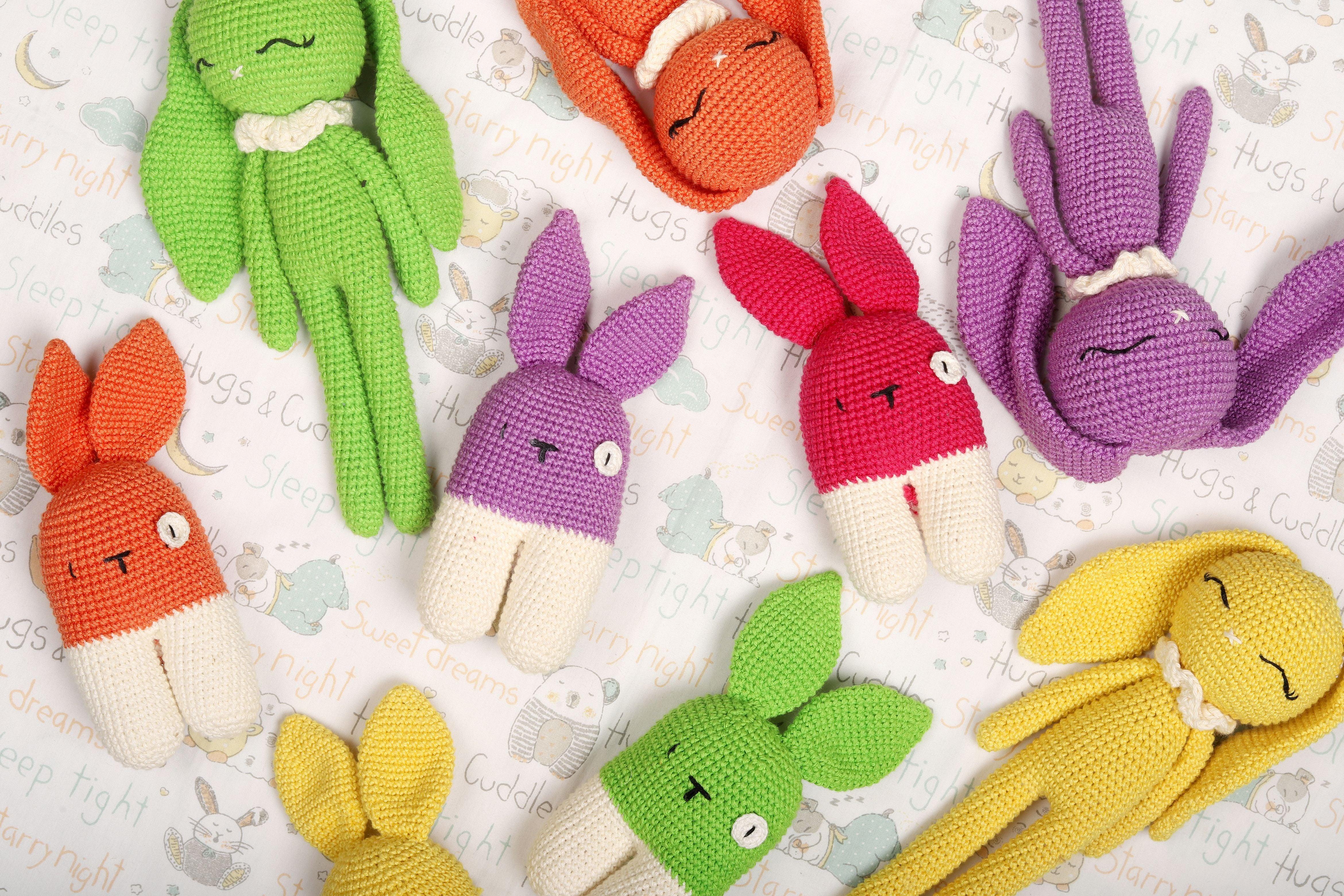 Crochet Toy Bundle | Hopper the Bunny and Bubblegum Rattle - Bombay Toy Company