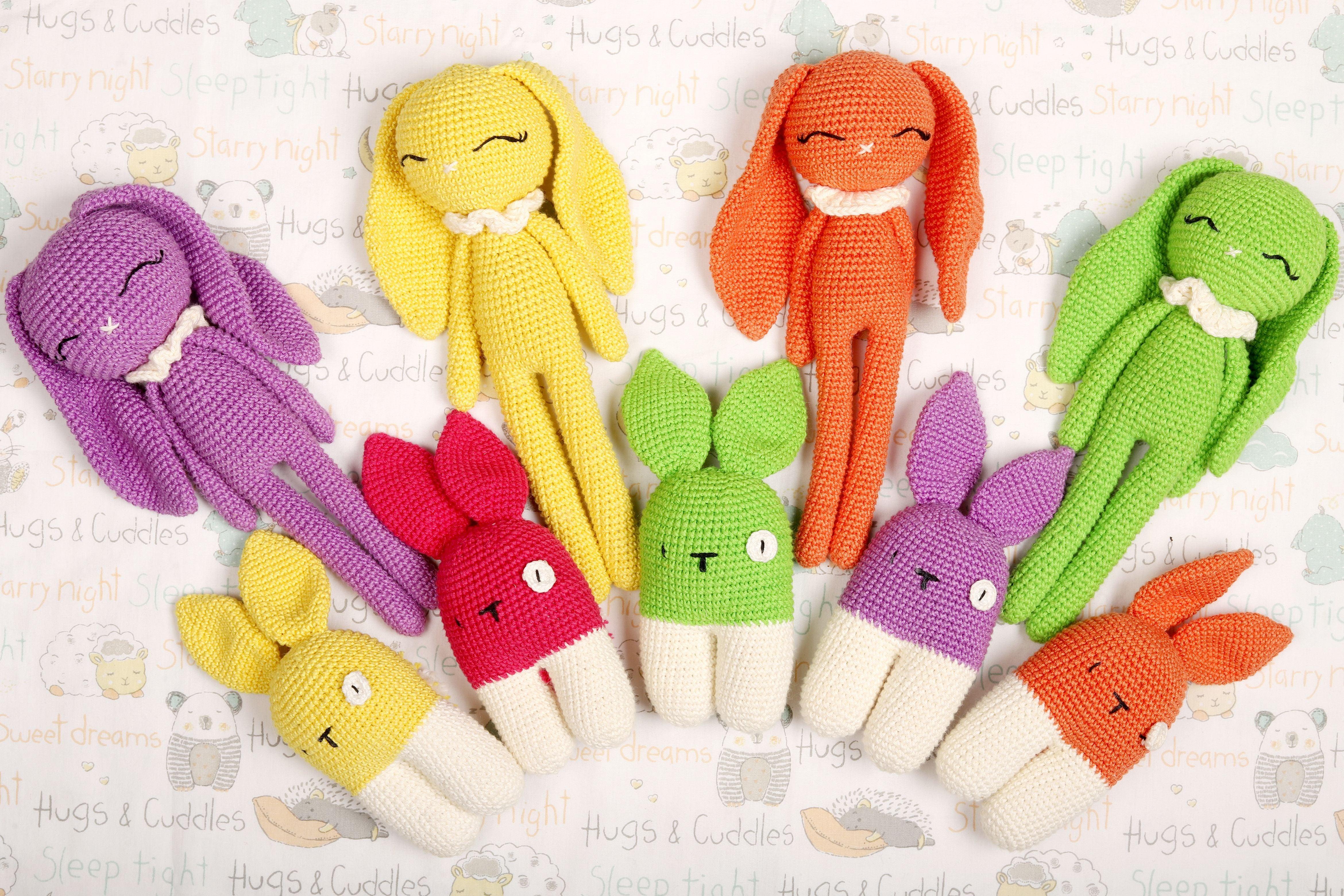 Crochet Toy Bundle | Hopper the Bunny and Bubblegum Rattle - Bombay Toy Company