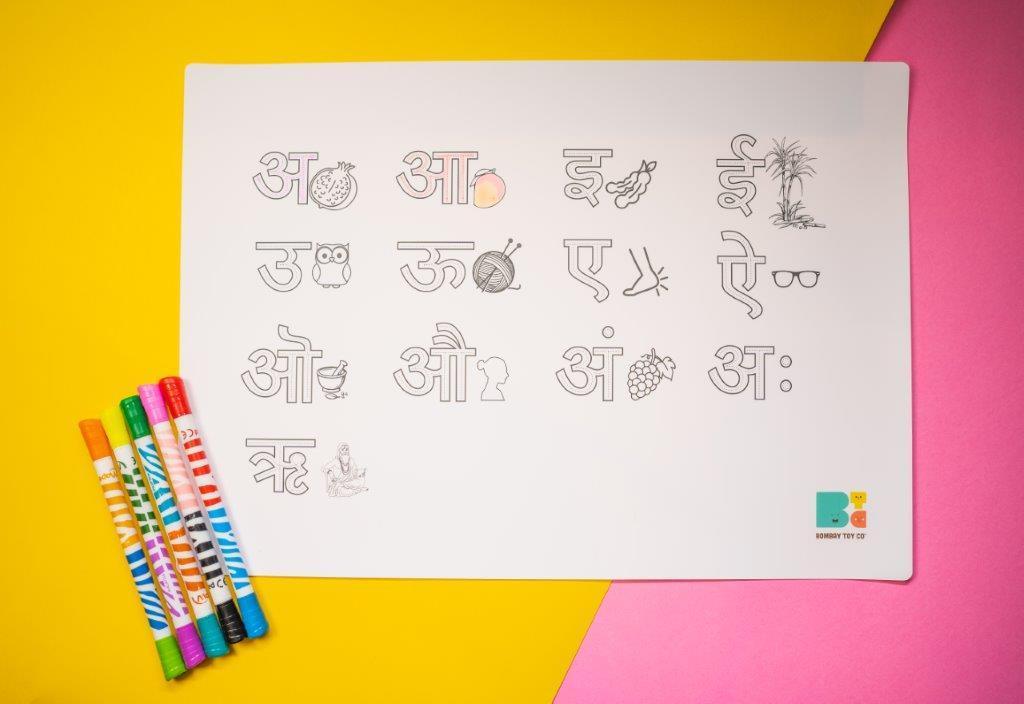 Colouring Mat | Reusable & Washable | Hindi Swarmala - Bombay Toy Company