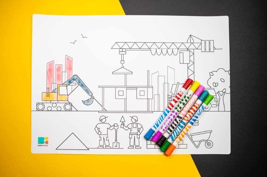 Colouring Mat | Reusable & Washable | Construction worksite - Bombay Toy Company