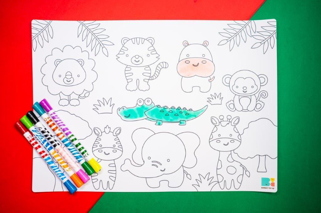 Colouring Mat | Reusable & Washable | Jungle Friends - Bombay Toy Company
