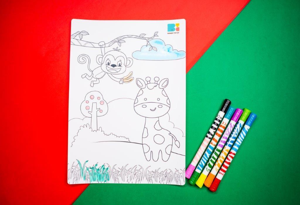 Colouring Mat | Reusable & Washable | Travel Size - Happy Jungle - Bombay Toy Company