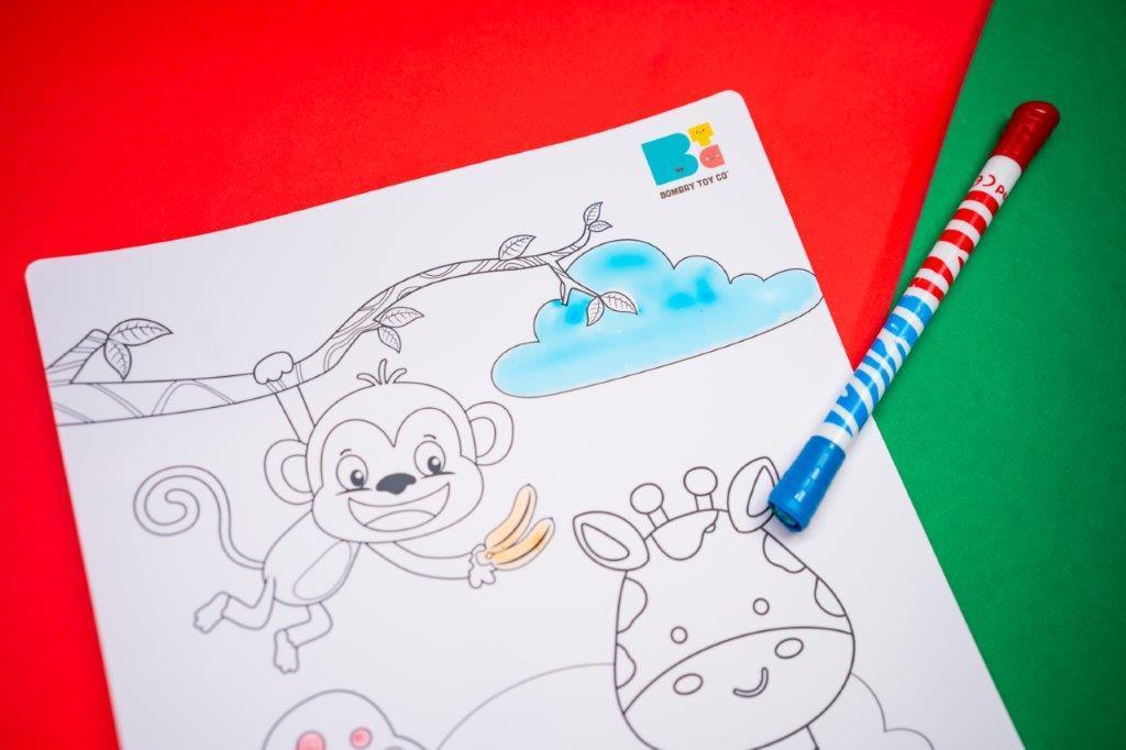 Colouring Mat | Reusable & Washable | Travel Size - Happy Jungle - Bombay Toy Company