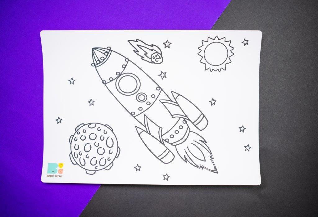 Colouring Mat | Reusable & Washable | Travel Size - Space Rocket - Bombay Toy Company