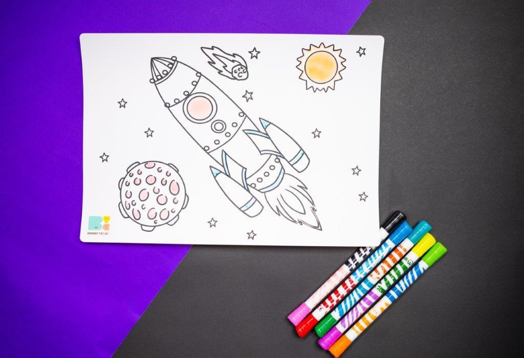 Colouring Mat | Reusable & Washable | Travel Size - Space Rocket - Bombay Toy Company