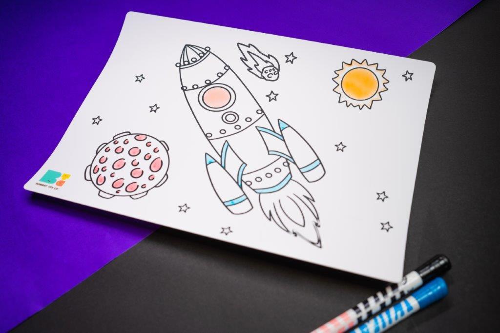 Colouring Mat | Reusable & Washable | Travel Size - Space Rocket - Bombay Toy Company