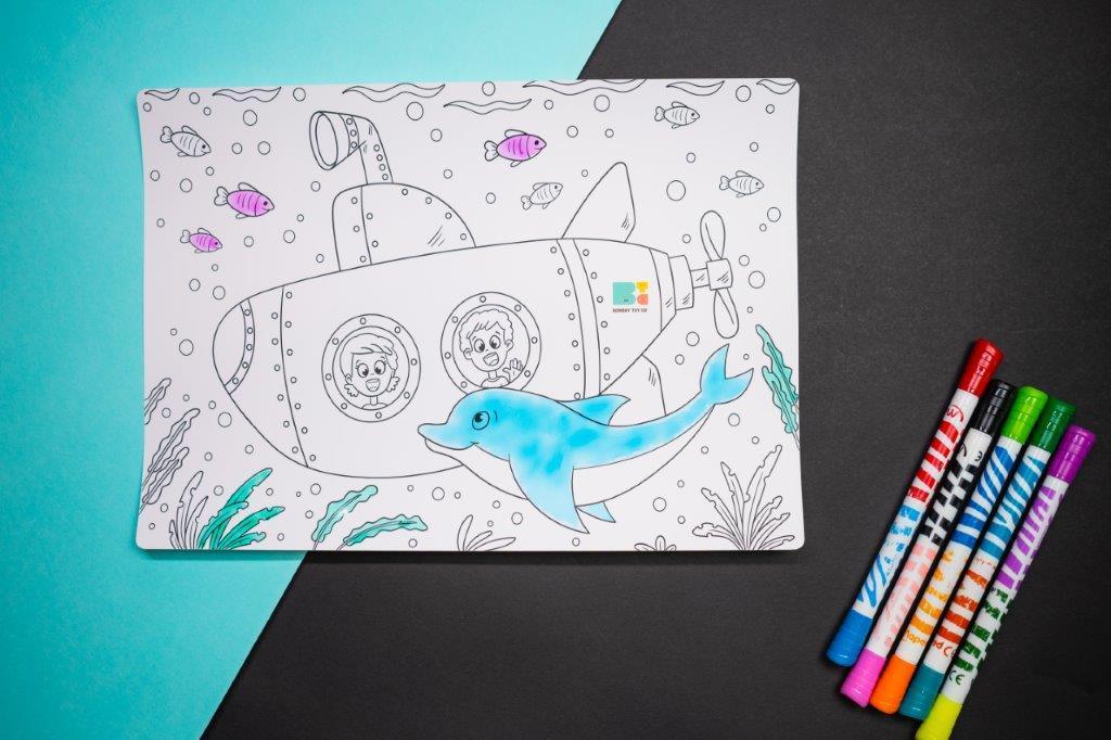 Colouring Mat | Reusable & Washable | Travel Size - Ocean Buddies - Bombay Toy Company