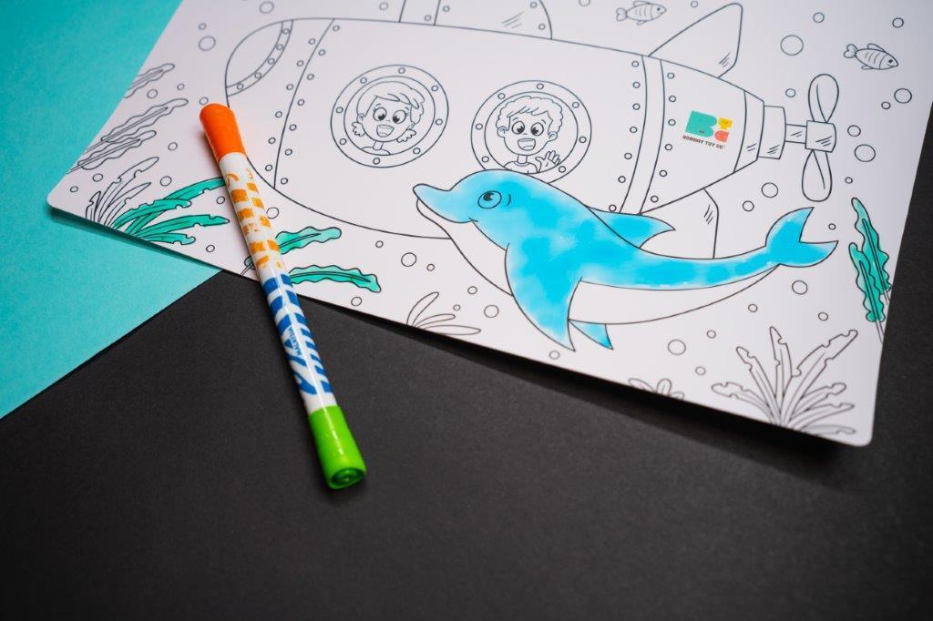 Colouring Mat | Reusable & Washable | Travel Size - Ocean Buddies - Bombay Toy Company
