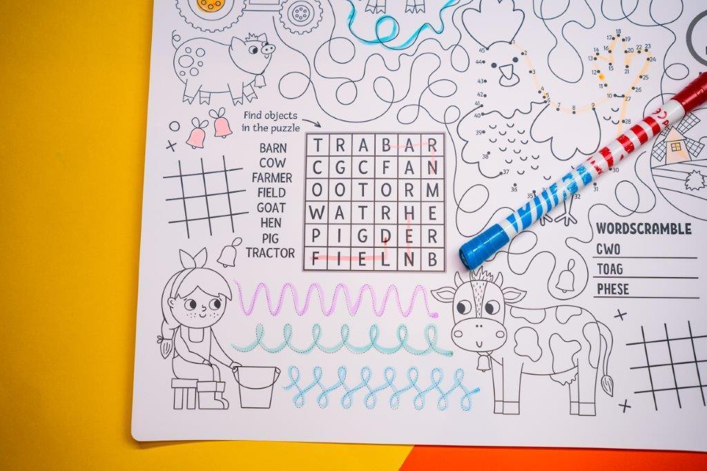 Colouring Mat | Reusable & Washable | I Spy - On the Farm Activity Mat - Bombay Toy Company