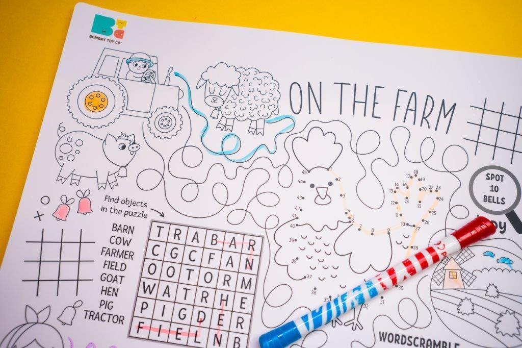 Colouring Mat | Reusable & Washable | I Spy - On the Farm Activity Mat - Bombay Toy Company