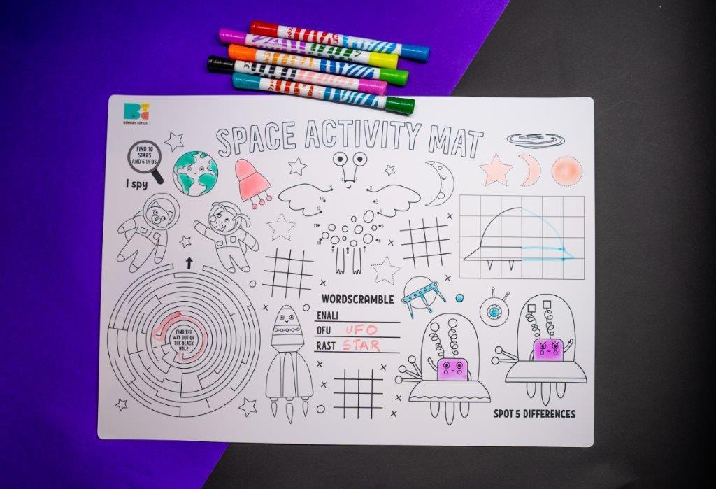 Colouring Mat | Reusable & Washable | I Spy - Space Activity Mat - Bombay Toy Company
