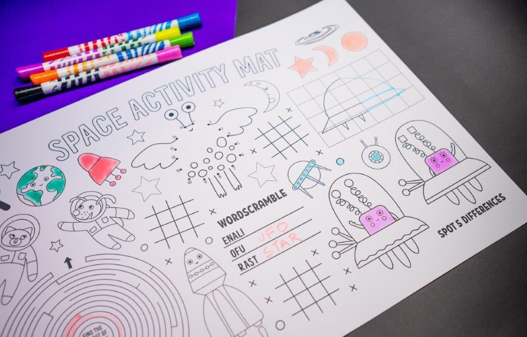 Colouring Mat | Reusable & Washable | I Spy - Space Activity Mat - Bombay Toy Company