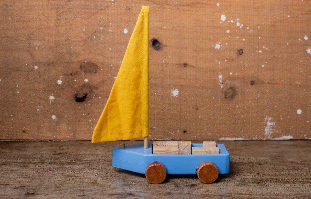 Wooden Blue Boat Toy - Bombay Toy Company
