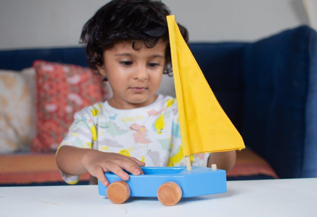 Wooden Blue Boat Toy - Bombay Toy Company