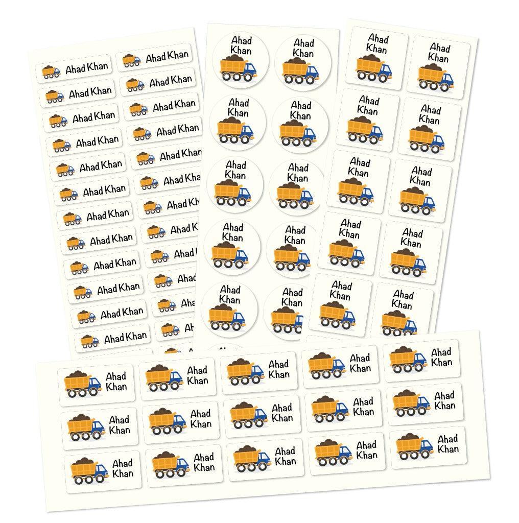 Personalised Name Labels | Name labels for School | Dump truck stickers - Bombay Toy Company