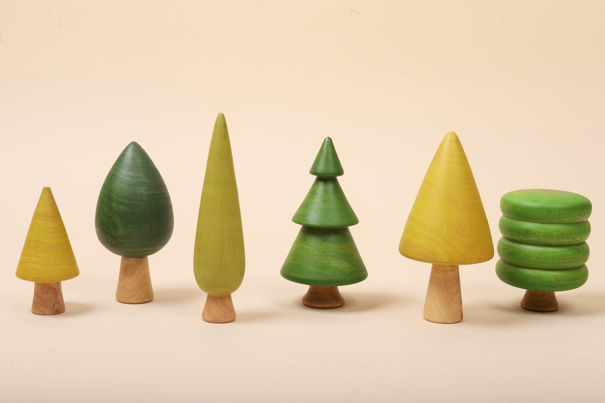 Wooden Tree Toy Set for Kids – Forest Trees (Green & Yellow) | Bombay ...
