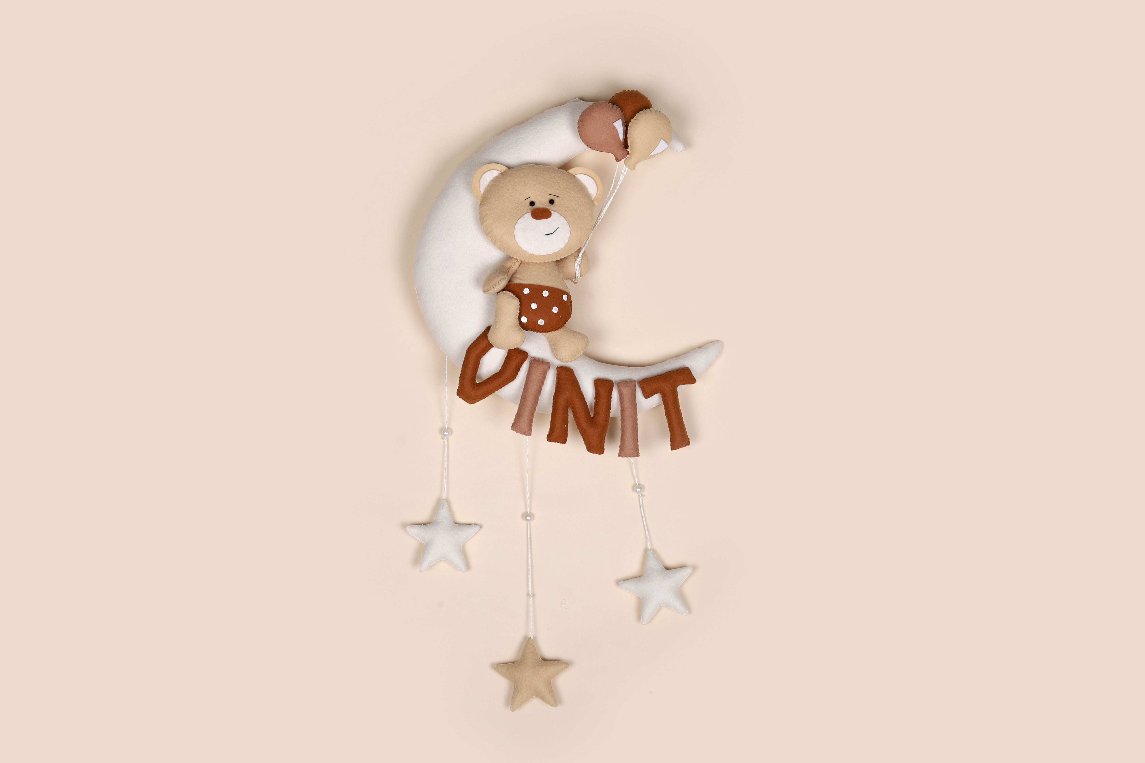 Personalized Felt Decor | Teddy on the Moon