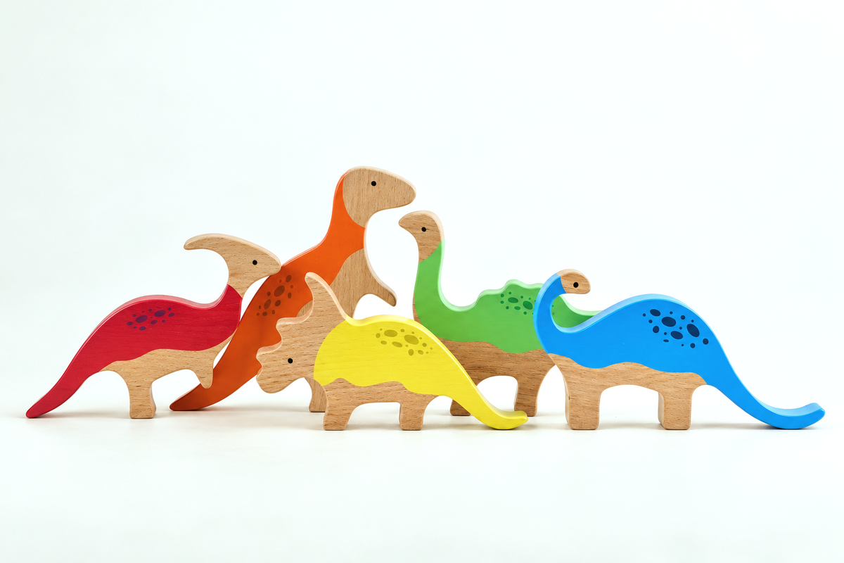Pre- Order | Wooden Dinosaur Set | 6-Piece Open-Ended Montessori Toy