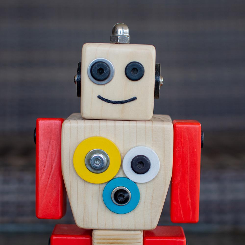 Wooden Bot Robot with his allen key toy for kids