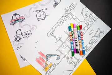 City Vehicles & Construction worksite Combo | Reusable and Washable Colouring Mat
