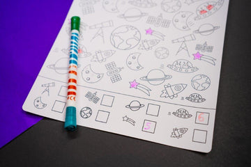 Travel Size - Space Activity and Colouring  Mat  | Reusable and Washable Mat